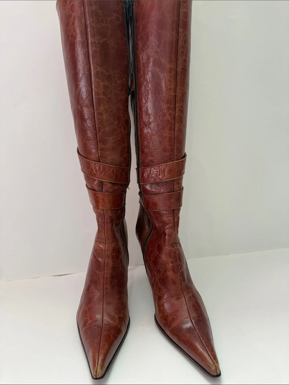 bebe leather Chestnut Brown Pointed Toe Over-the-Knee Stiletto Boots